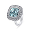 18ct White Gold Art Deco Aquamarine & Diamond Halo Ring | Cushion Cut with Milgrain Detail