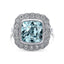18ct White Gold Art Deco Aquamarine & Diamond Halo Ring | Cushion Cut with Milgrain Detail