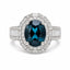 3.40ct Australian Teal Sapphire Diamond Halo Ring in 18ct White Gold