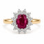 1.07ct Oval Ruby Diamond Halo Ring in 18ct Yellow and White Gold