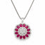 Ruby and Diamond Cluster Pendant in 18ct White Gold