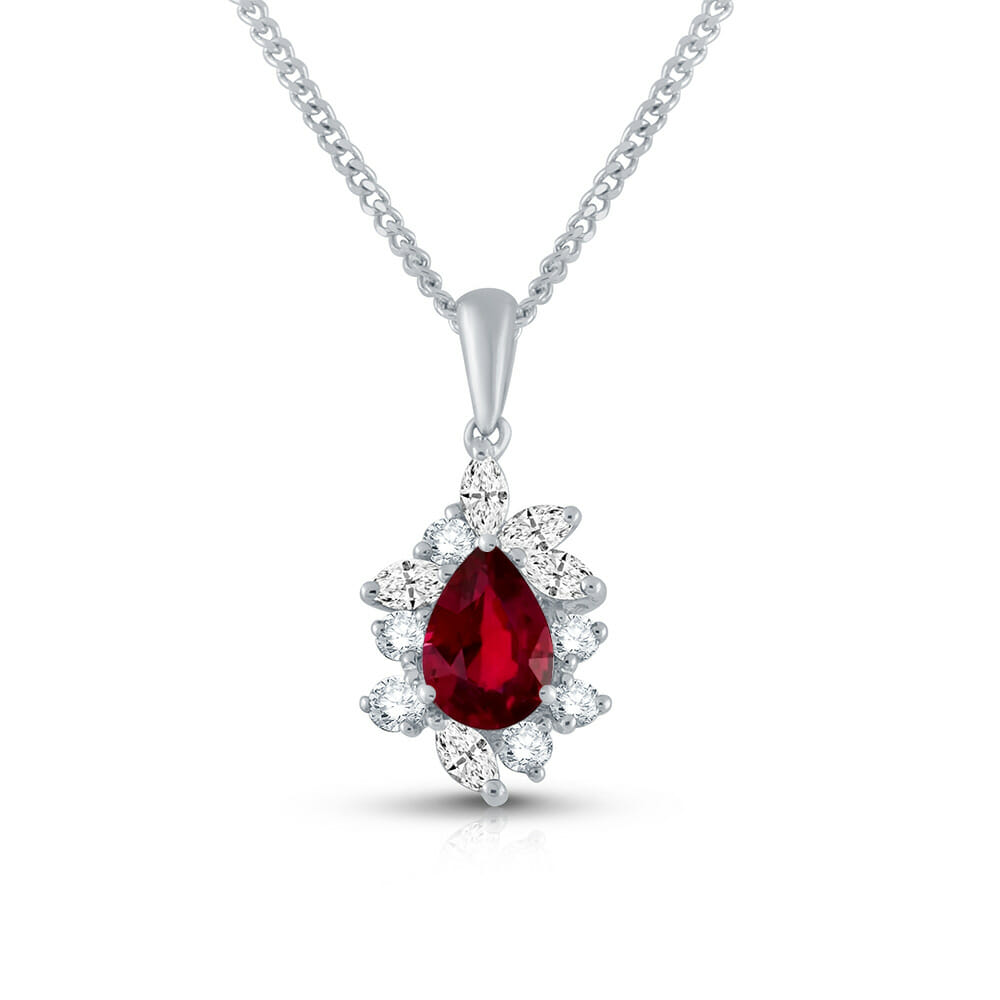 Tear drop ruby and diamond necklace