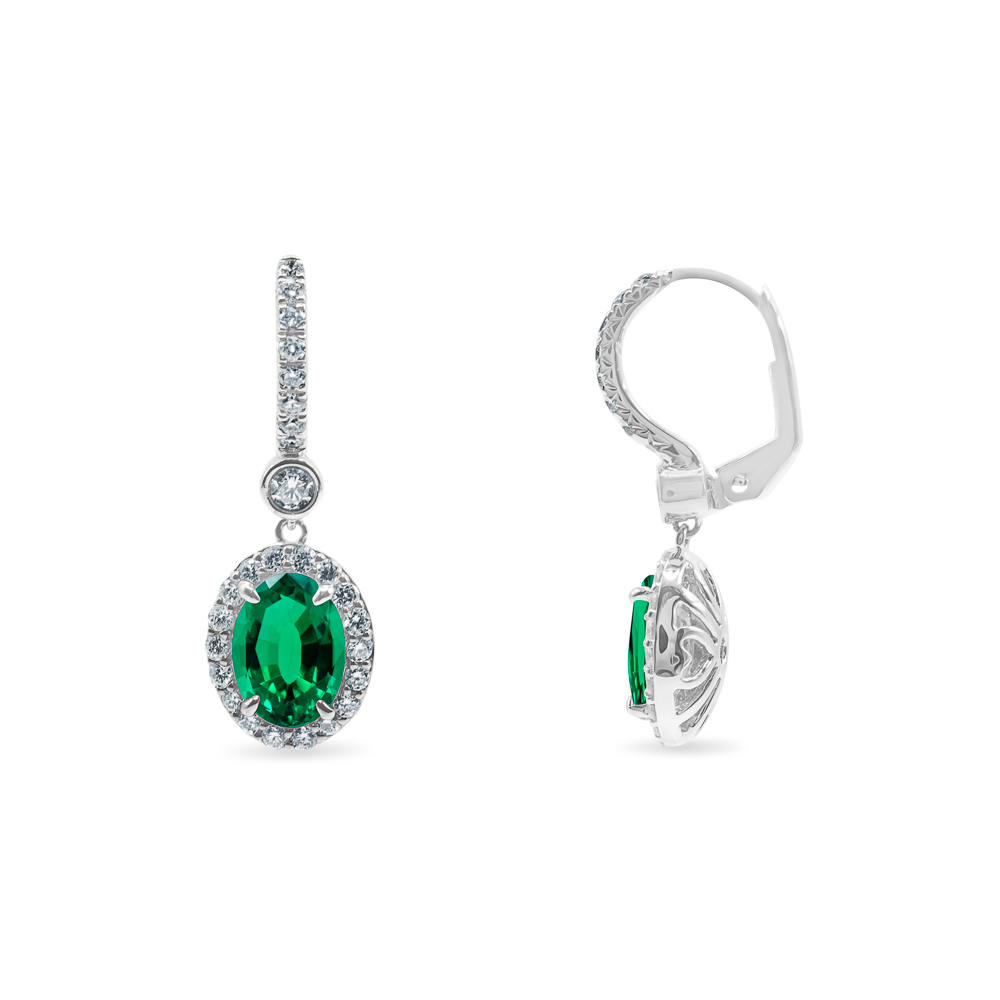 Emerald halo drop earrings
